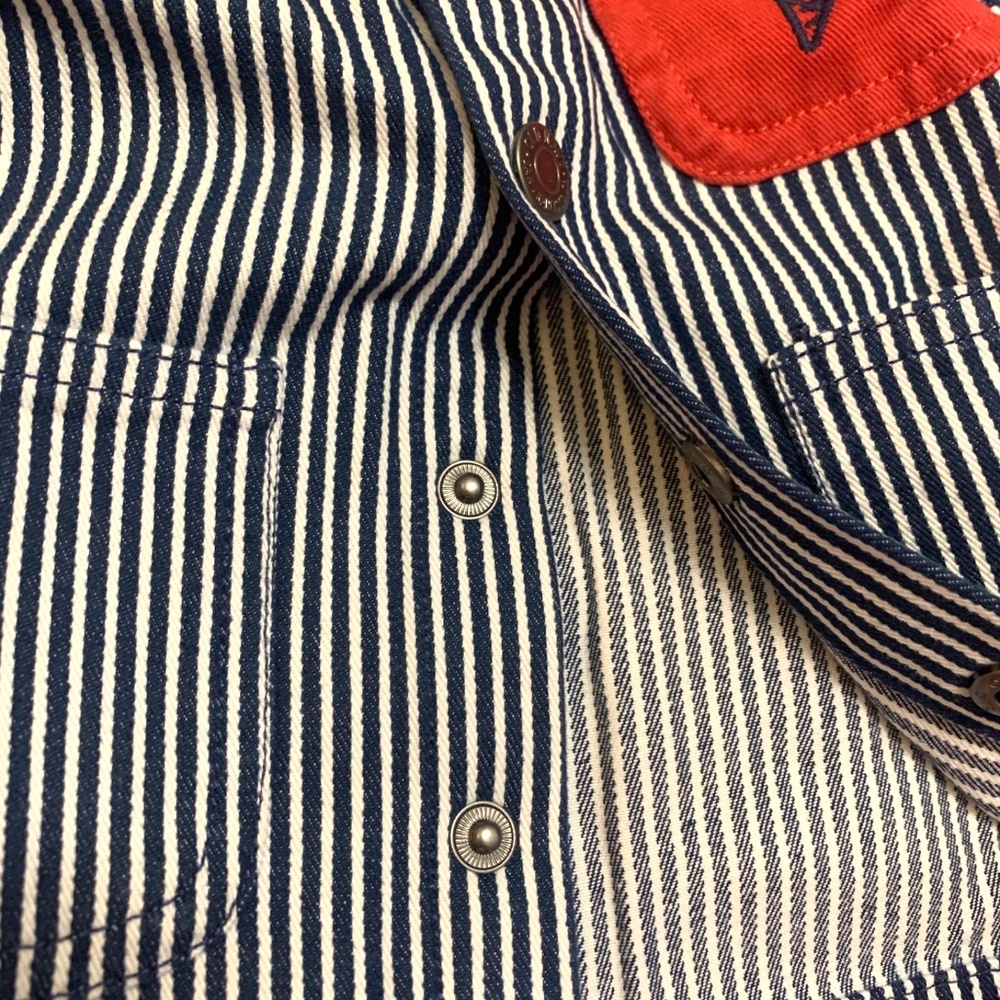 Railroad Stripe Twill Snap Jacket Baby Loose Collared Ice Cream Pocket NWT - Picture 7 of 14